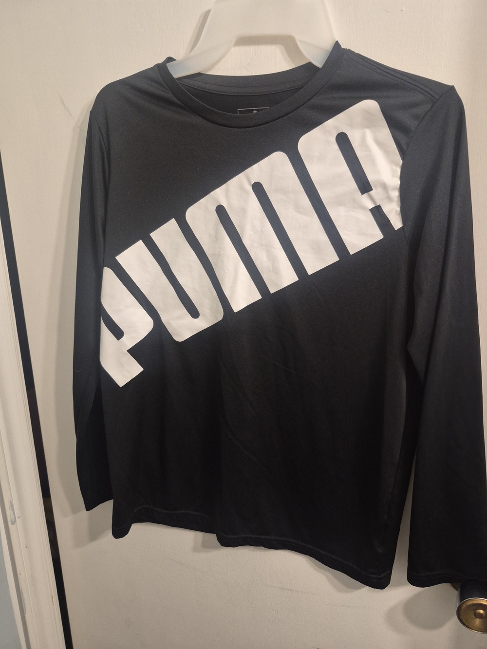 Puma Black Long Sleeve Tee with Bold White Diagonal Logo